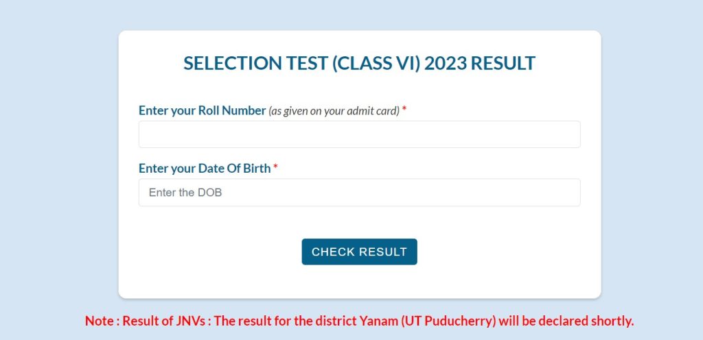 JNVST Result 2023 Class 6 Released: Check Your Scores Now